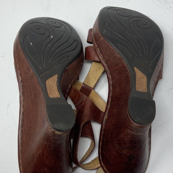 Born Wedge Heel T Strap Sandals Brown Leather - Picture 8 of 8